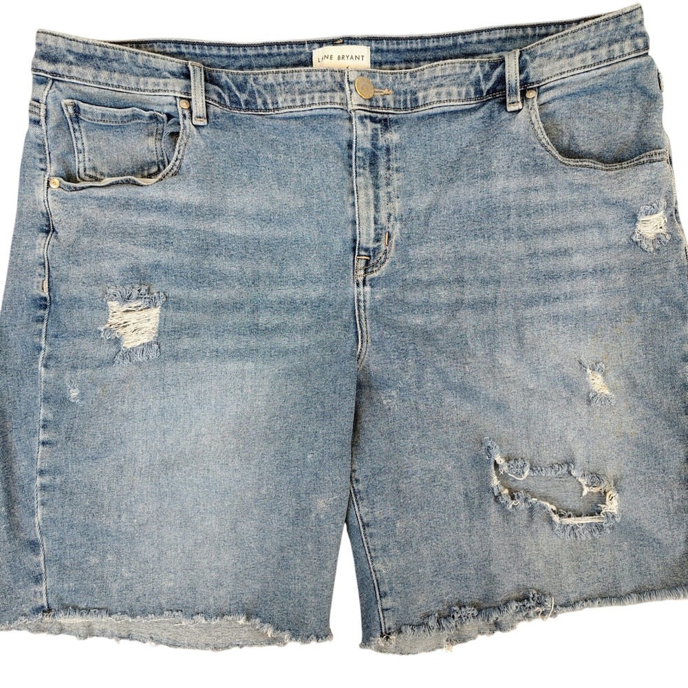 Lane Bryant Womens SZ 22 Distressed Bermuda Shorts Blue Denim Frayed Y2K Boho